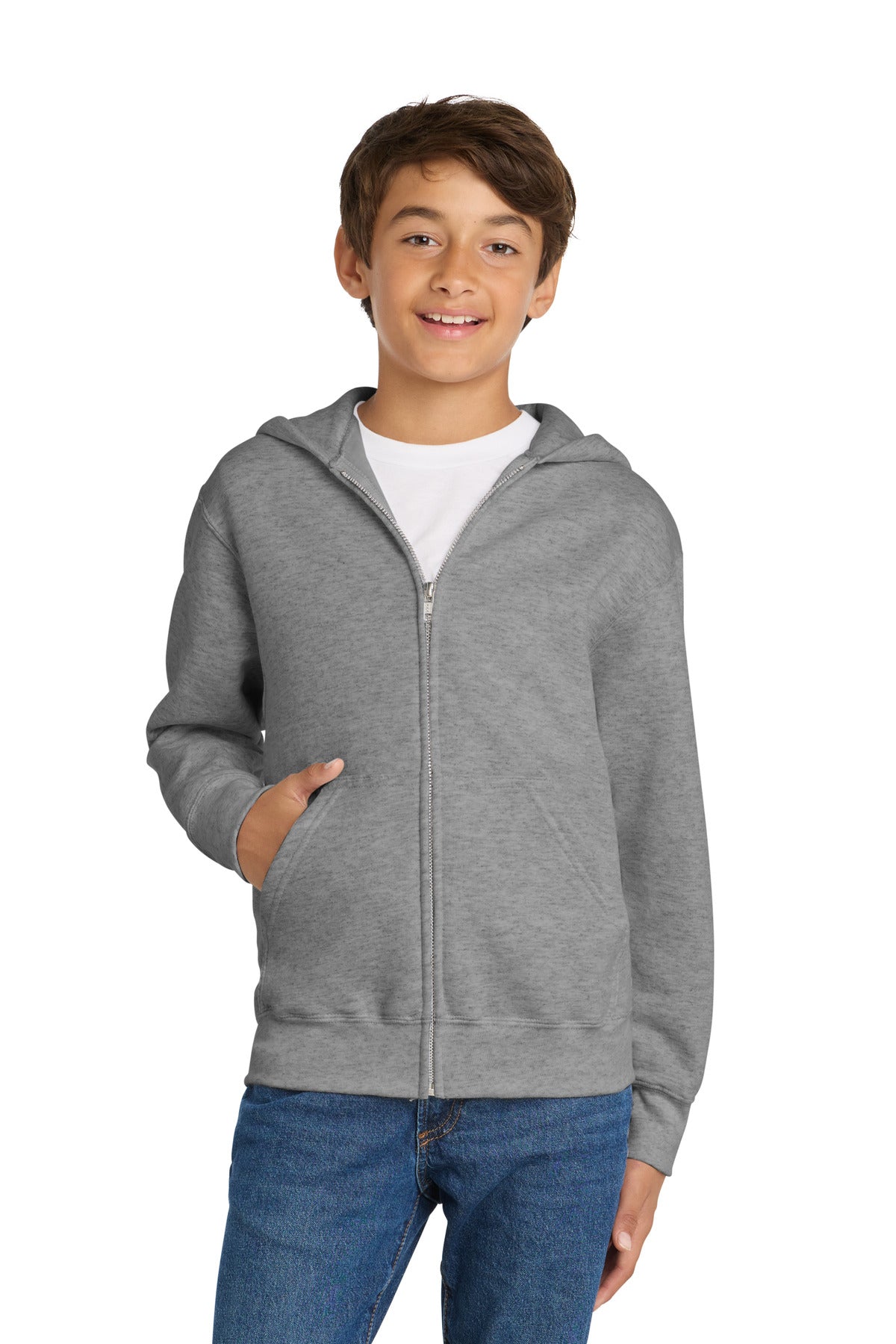 DISCONTINUED Port & Co™ Youth Core Fleece Full-Zip Hooded Sweatshirt. PC90YZH