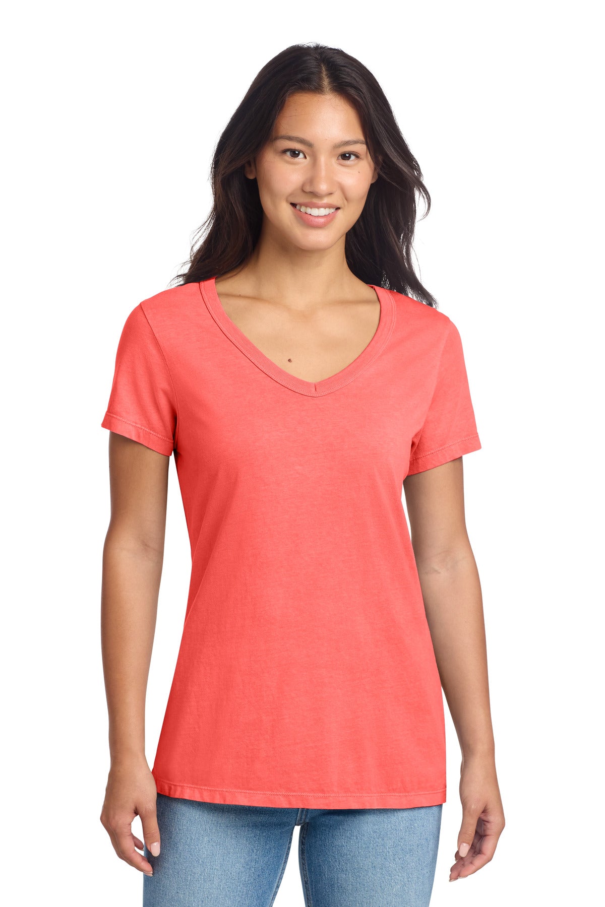 Port & Co™ Women's Beach Wash® Garment-Dyed V-Neck Tee LPC099V