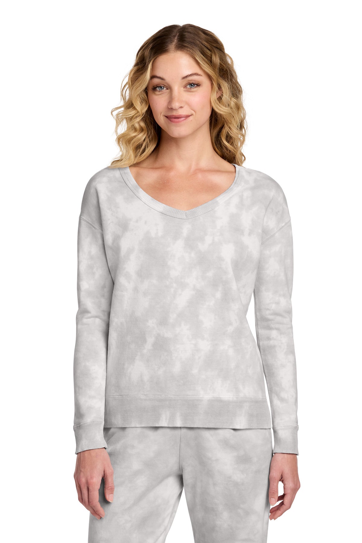 Port & Co™ Women's Beach Wash® Cloud Tie-Dye V-Neck Sweatshirt LPC140V