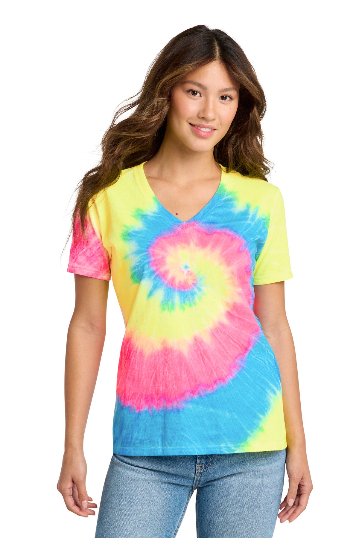 Port & Co™ Women's Tie-Dye V-Neck Tee.  LPC147V