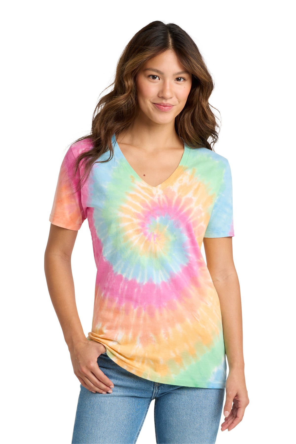 Port & Co™ Women's Tie-Dye V-Neck Tee.  LPC147V