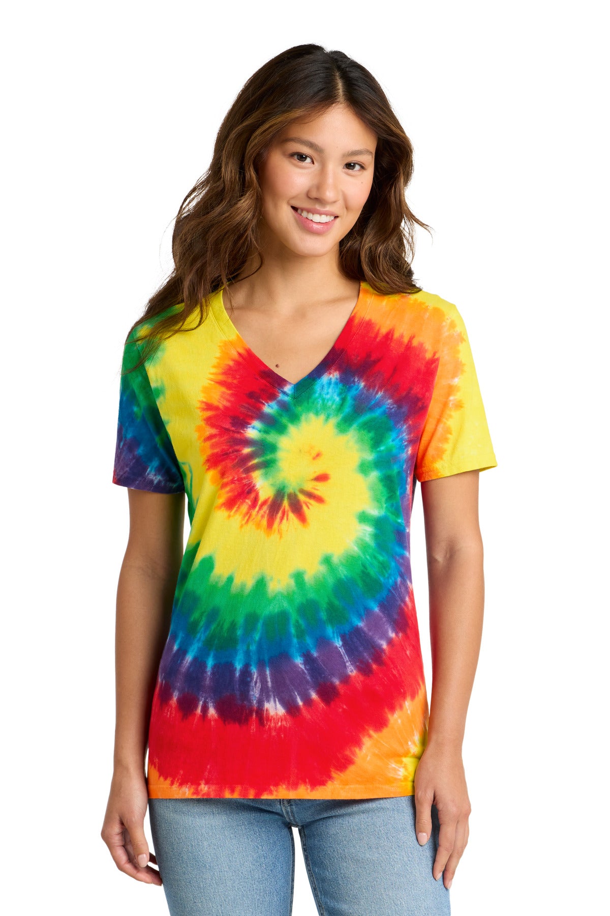 Port & Co™ Women's Tie-Dye V-Neck Tee.  LPC147V
