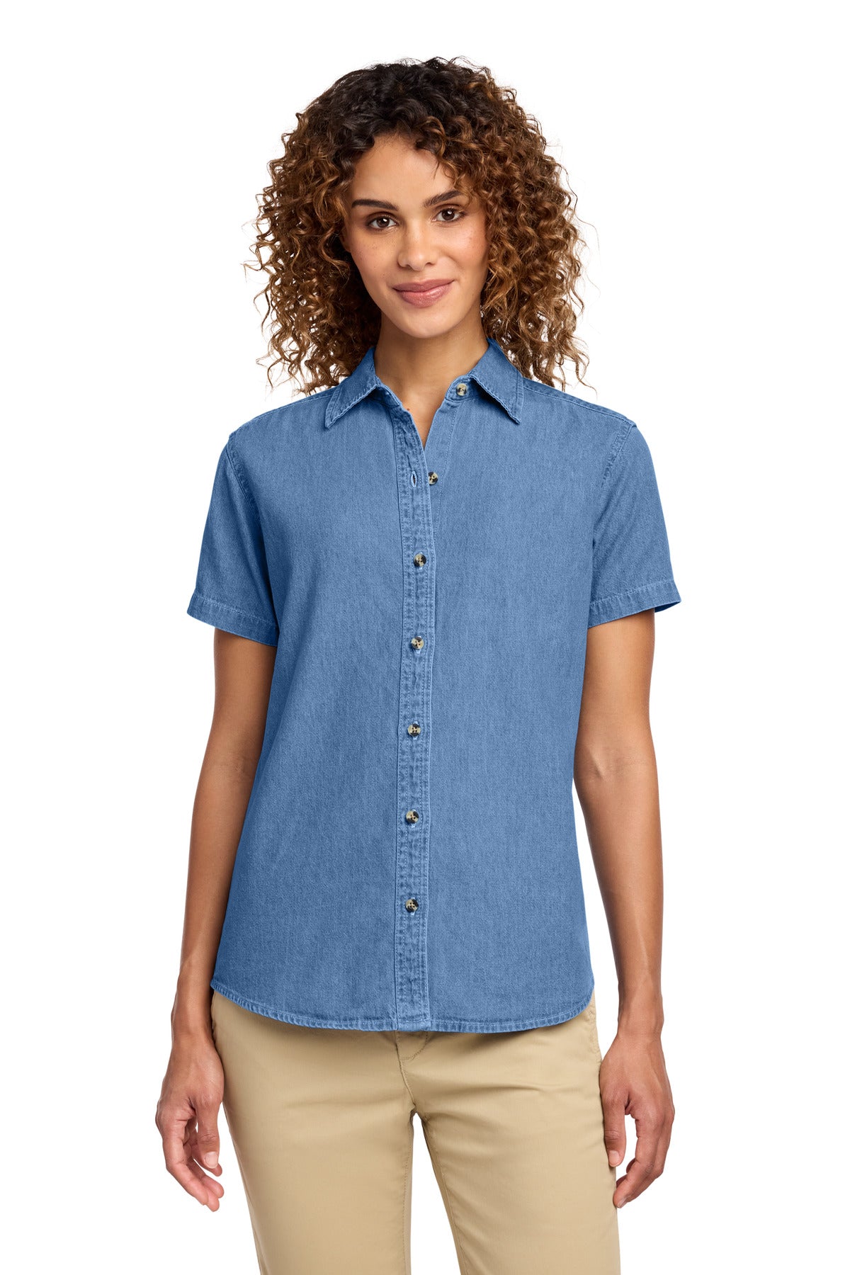 Port & Co™ Women's Short Sleeve Value Denim Shirt.  LSP11
