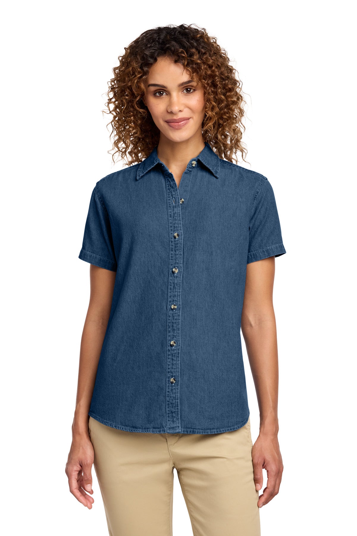 Port & Co™ Women's Short Sleeve Value Denim Shirt.  LSP11