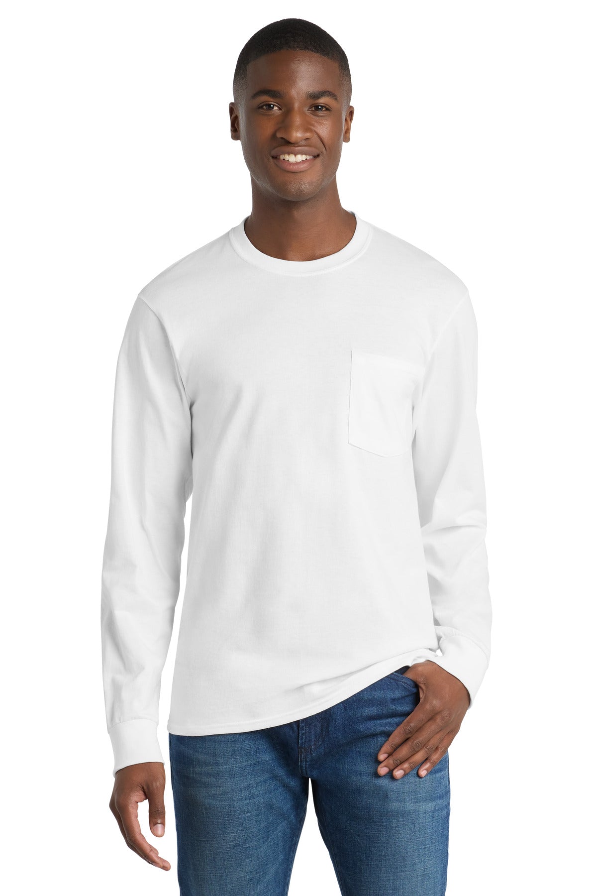 Port & Co™ Long Sleeve Essential Pocket Tee.  PC61LSP